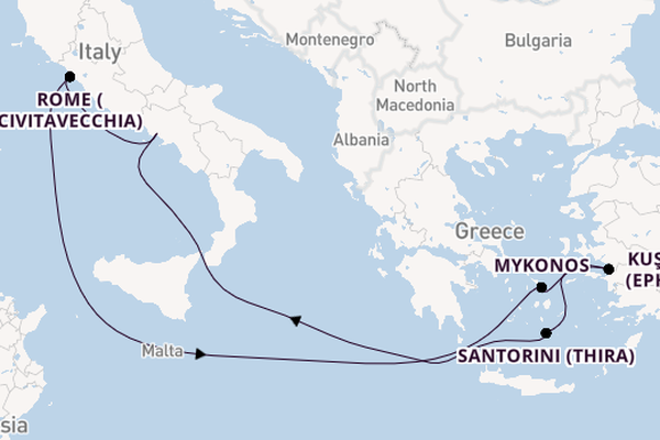 Santorini, Mykonos & Rome From Naples