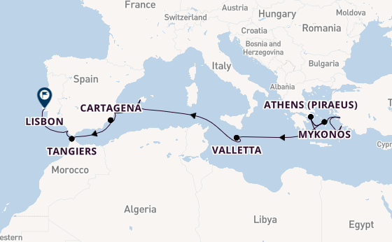 Mediterranean Sea from Athens (Piraeus), Greece with the Nieuw Statendam