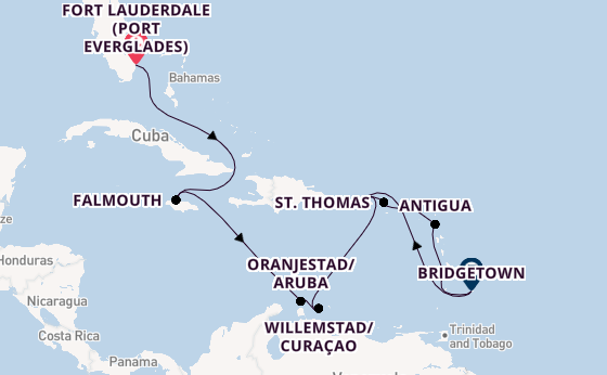 Caribbean from Fort Lauderdale (Port Everglades), Florida, USA with the Emerald Princess