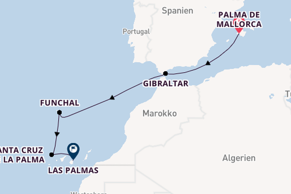 Kanarische Inseln ab Palma de Mallorca, Spanien auf der Mein Schiff 6