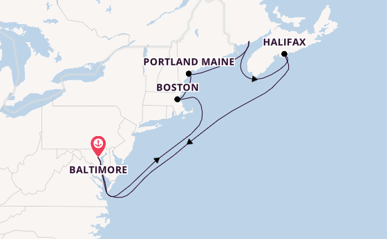 Amerikaanse Oostkust vanaf Baltimore, Verenigde Staten met de Vision of the Seas