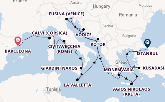 Middellandse Zee vanaf Barcelona, Spanje met de Seabourn Ovation
