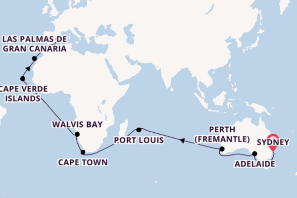 Western Mediterranean from Sydney, Australia with the Crown Princess