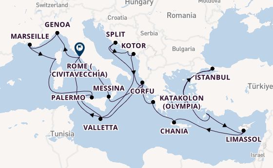 Mediterranean Sea from Athens (Piraeus), Greece with the Enchanted Princess
