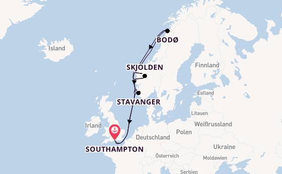 Norwegen ab Southampton, Großbritannien auf der Aurora
