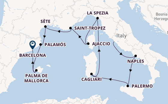 Western Mediterranean from Rome (Civitavecchia), Italy with the Seven Seas Voyager