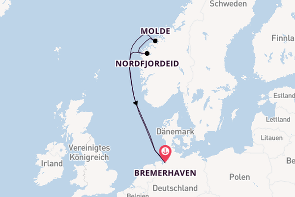Norwegen ab Bremerhaven, Deutschland auf der Mein Schiff 2