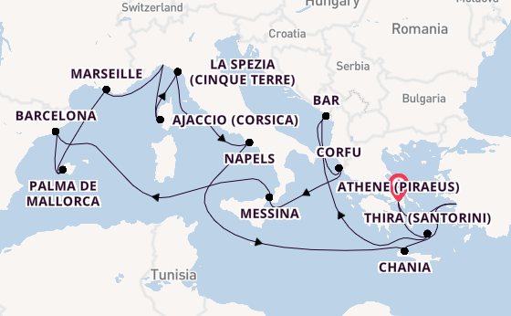 Middellandse Zee vanaf Athene (Piraeus), Griekenland met de Sun Princess
