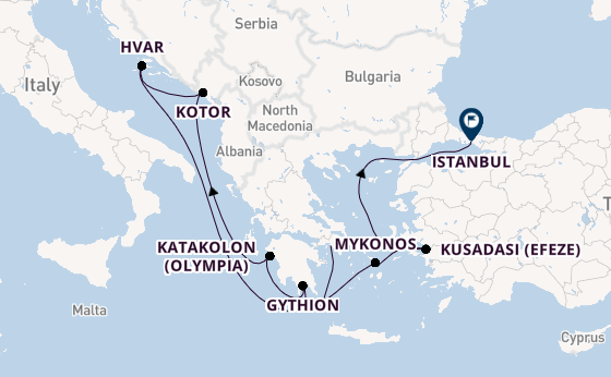 Oostelijke Middellandse Zee vanaf Athene (Piraeus), Griekenland met de Seven Seas Navigator