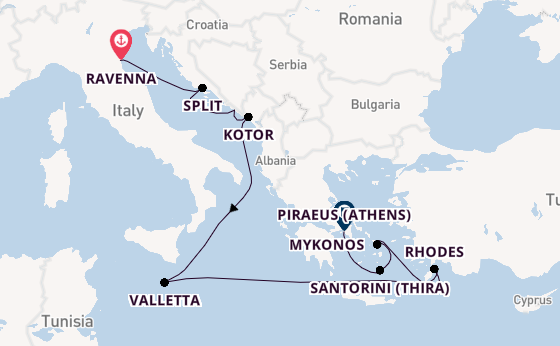 Eastern Mediterranean from Ravenna, Italy with the Celebrity Eclipse