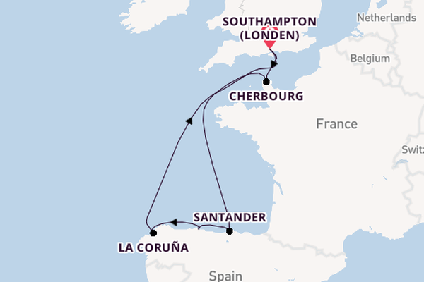 Engeland vanaf Southampton (Londen), Engeland met de Queen Anne
