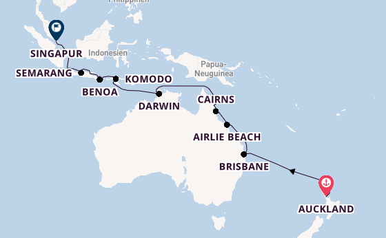 Südostasien ab Auckland, Neuseeland auf der Seven Seas Mariner