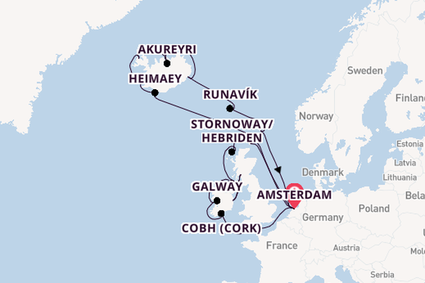 Britse Eilanden vanaf Amsterdam, Nederland met de Zuiderdam