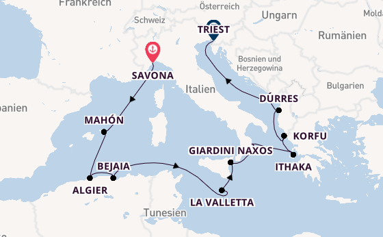 Mittelmeer ab Savona, Italien auf der Amera
