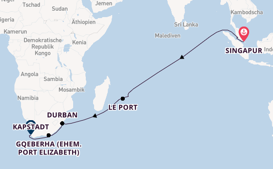 Südafrika ab Singapur, Singapur auf der Queen Anne