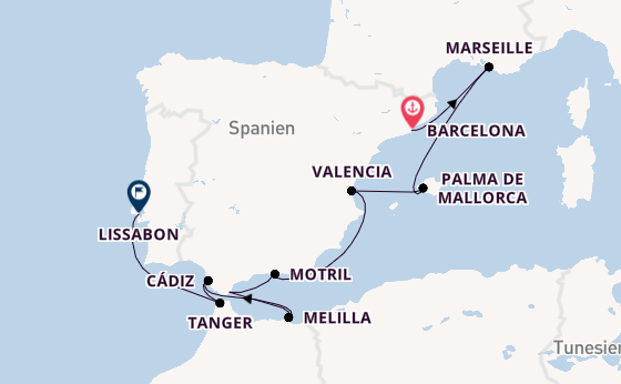 Mittelmeer ab Barcelona, Spanien auf der Norwegian Dawn