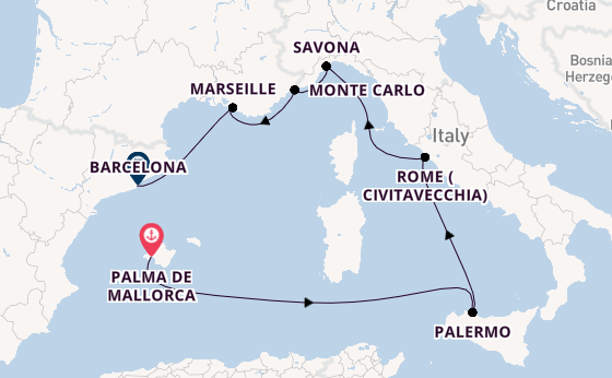 Western Mediterranean from Palma de Mallorca, Spain with the Costa Toscana