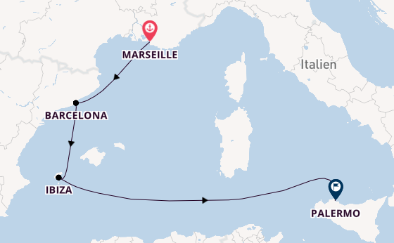 Westliches Mittelmeer ab Marseille, Frankreich auf der Costa Smeralda