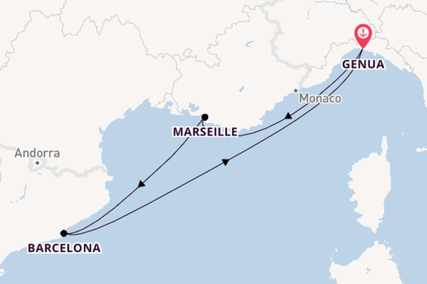 Westelijke Middellandse Zee vanaf Genua, Italië met de MSC Magnifica