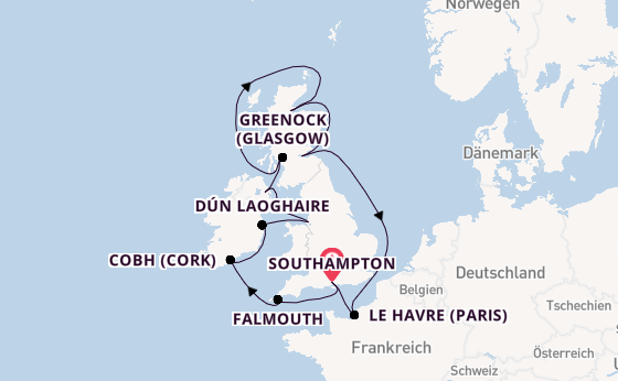 Britische Inseln ab Southampton, Großbritannien auf der Majestic Princess