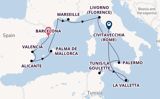 Westelijke Middellandse Zee vanaf Barcelona, Spanje met de Seven Seas Navigator