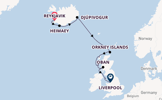 Verenigd Koninkrijk vanaf Reykjavik, IJsland met de HANSEATIC spirit