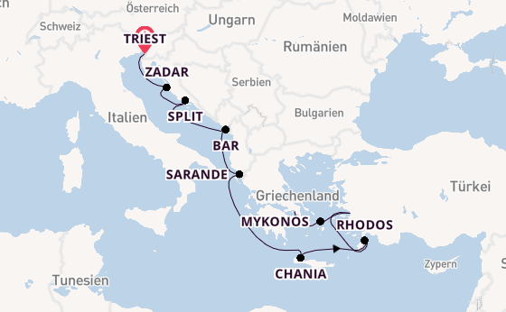 Östliches Mittelmeer ab Triest, Italien auf der Marina