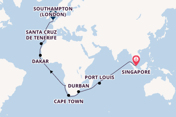 Africa from Singapore, Singapore with the Queen Mary 2