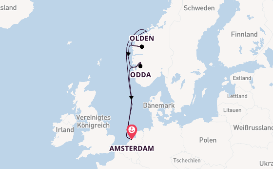 Norwegen ab Amsterdam, Niederlande auf der Zuiderdam