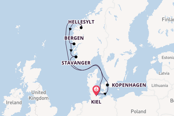 Noorwegen vanaf Kiel, Duitsland met de Costa Diadema