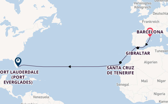 Transatlantik ab Barcelona, Spanien auf der Sun Princess
