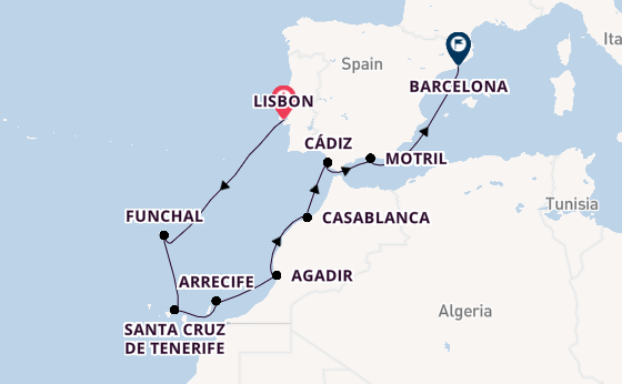 Western Mediterranean from Lisbon, Portugal with the Norwegian Star