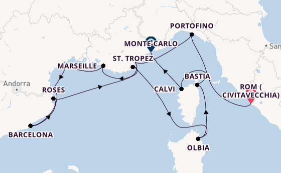 Westliches Mittelmeer ab Civitavecchia (Rom), Italien auf der Seabourn Ovation