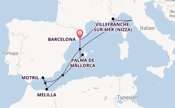 Westliches Mittelmeer ab Barcelona, Spanien auf der Norwegian Dawn