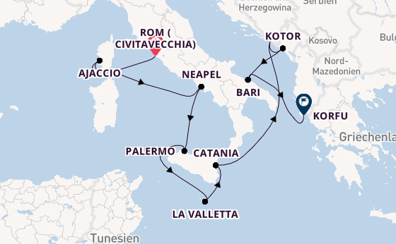 Mittelmeer ab Civitavecchia (Rom), Italien auf AIDAblu