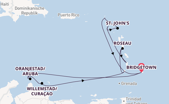 Südliche Karibik ab Bridgetown, Barbados auf der Britannia