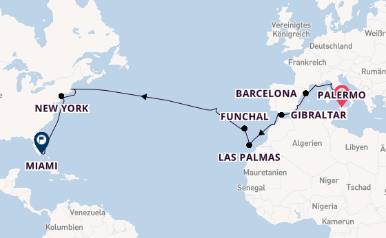 Transatlantik ab Palermo, Sizilien auf der MSC Meraviglia