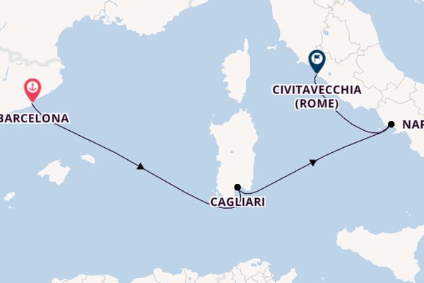 Westelijke Middellandse Zee vanaf Barcelona, Spanje met de Costa Toscana