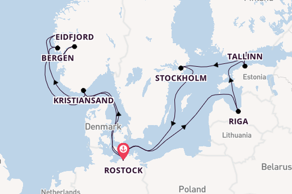 Noorwegen vanaf Rostock, Warnemünde, Duitsland met AIDAdiva