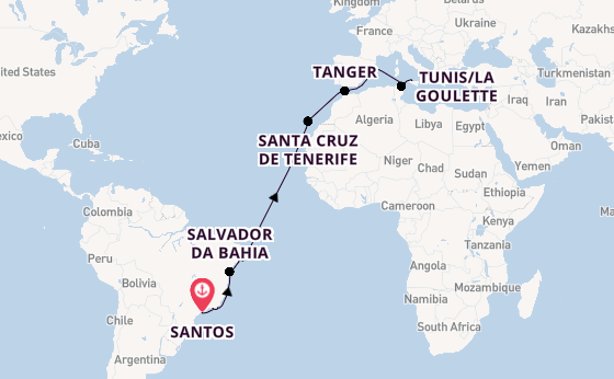 trans-Atlantisch vanaf Santos, Brazilië met de MSC Virtuosa