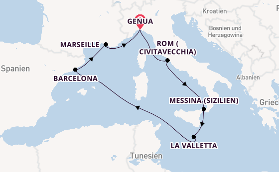 Westliches Mittelmeer ab Deutschland auf der MSC World Asia
