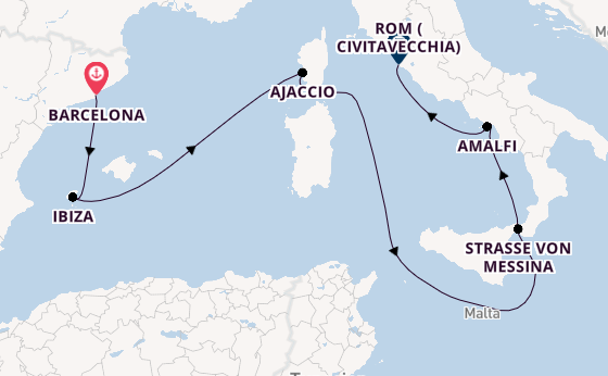 Westliches Mittelmeer ab Barcelona, Spanien auf der Queen Victoria