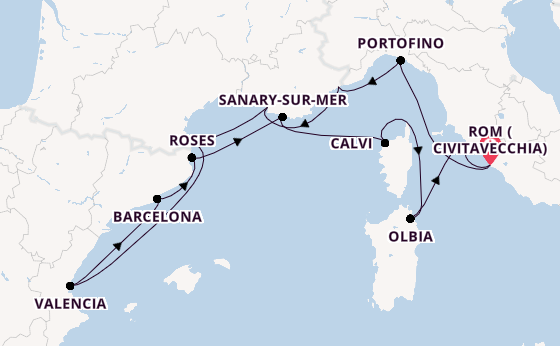 Westliches Mittelmeer ab Civitavecchia (Rom), Italien auf der Seabourn Ovation