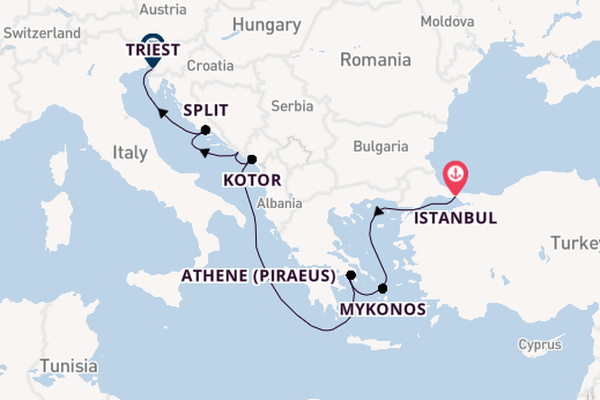 Middellandse Zee vanaf Istanbul, Turkije met de Seven Seas Voyager
