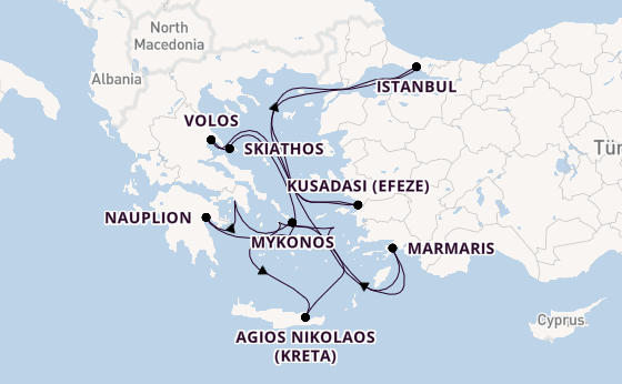 Oostelijke Middellandse Zee vanaf Athene (Piraeus), Griekenland met de EXPLORA II