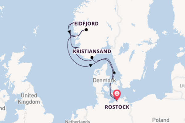 Noorwegen vanaf Rostock, Warnemünde, Duitsland met AIDAluna