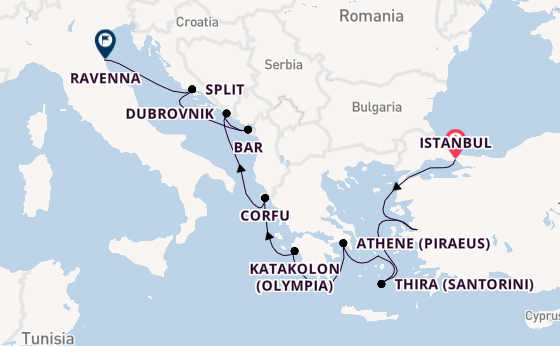 Oostelijke Middellandse Zee vanaf Istanbul, Turkije met de Norwegian Viva
