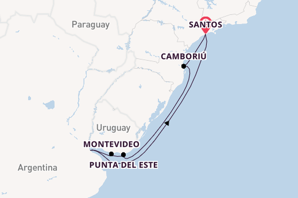 Zuid-Amerika vanaf Santos, Brazilië met de MSC Seaview
