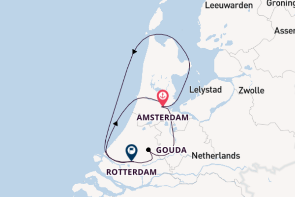 Cruise from Amsterdam to Rotterdam (river port) via Gouda