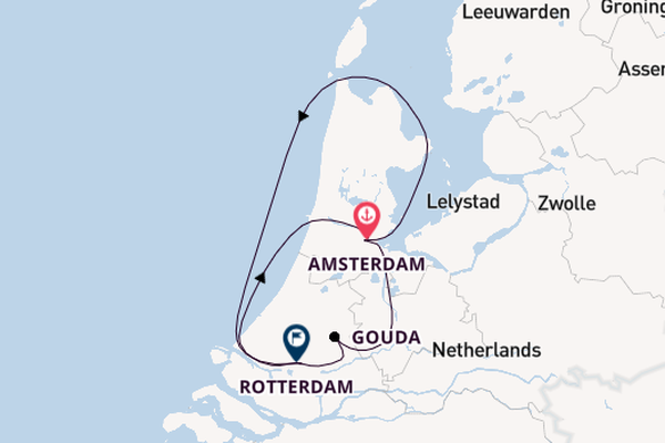 Cruise from Amsterdam to Rotterdam (river port) via Gouda